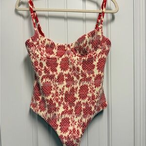 Elegant Red and White Floral One Piece Swimsuit